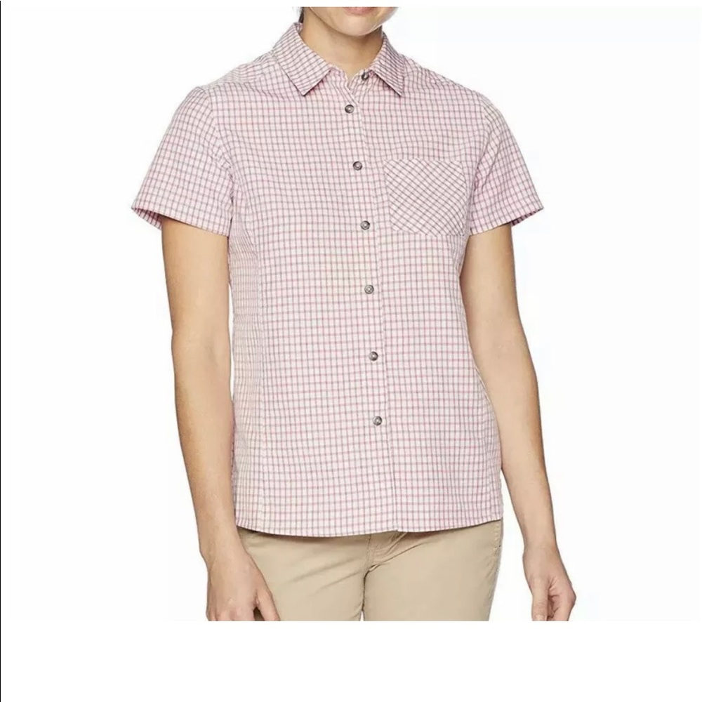 Solstice Apparel Women's Short Sleeve Plaid Sports Shirt Pink Plaid Medium